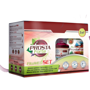 ProstaForte FitoMed Set proizvoda na bazi pčelinjih proizvoda i lekovitog bilja, sa blagotvornim delovanjem na narmalizaciju funkcionisanja prostate. ProstaForte FitoMed suplement, med sa biljem u prahu – 250g ProstaForte Kapi, tinktura meda, propolisa i lekovitog bilja – 50ml Prosta TeaMix, blago usitnjena mešavina biljnog čaja – 100g Lekoviti i hranljivi nutritijenti sadržani u proizvodima ProstaForte seta ispoljavaju umirujuće delovanje na upalne procese uzročnike oboljenja prostate i preveniraju hronična oboljenja prostate.