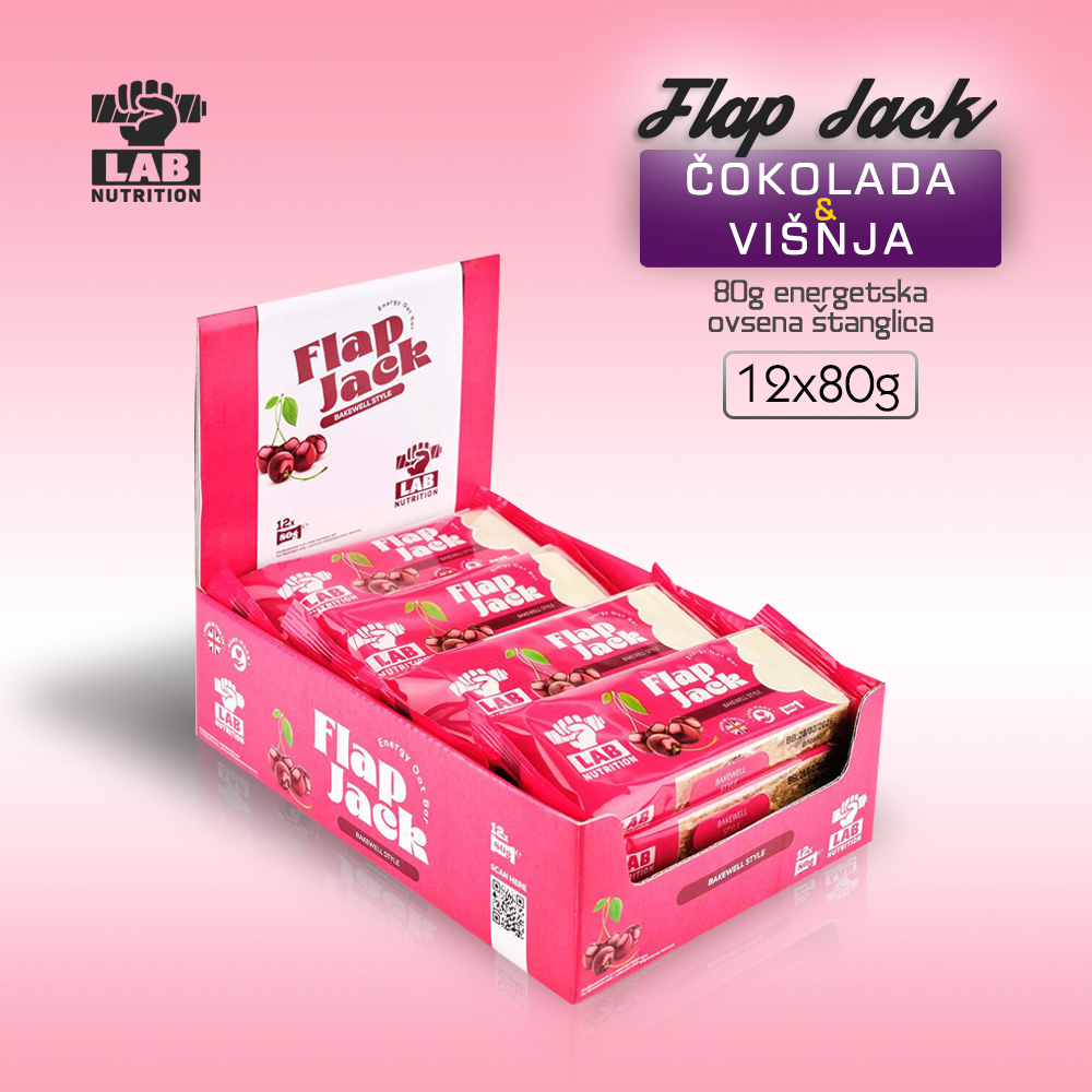 Ovsena štanglica FLAP JACK - BOX 12 - Višnja&Bela čokolada